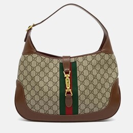 Gucci Beige Brown Leather and PVC Jackie 1961 Medium Hobo Bag 1201974