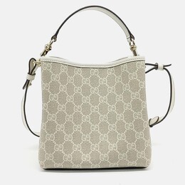 Gucci Beige Leather and PVC GG Emblem Small Bucket Bag 1201958