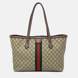 Gucci Beige Brown Leather and PVC Ophidia GG Supreme Shopper Bag 1201945