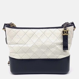 Chanel Black White Leather Gabrielle Hobo Bag Medium 1201880