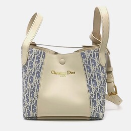 Christian Dior Beige/Blue Calf Leather Cotton Signature Bucket Bag 1201911