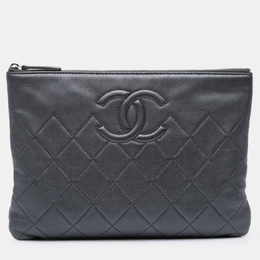 Chanel Black Medium CC Quilted Caviar O Case Clutch 1201550