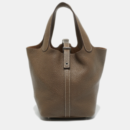 Hermes Etoupe Grey Taurillon Clemence Leather Picotin Lock 18 Bag 1202412
