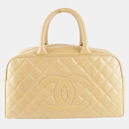 Chanel Coco Mark Beige Caviar Skin Leather Boston Bag 1202233