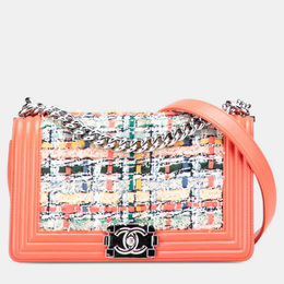 Chanel Boy Orange Multicolored Tweed Leather Shoulder Bag 1202219