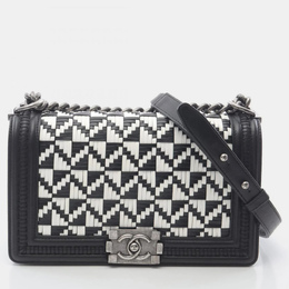 Chanel Boy Black White Lambskin Leather Shoulder Bag 1202144
