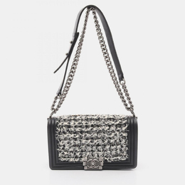 Chanel Boy Black White Leather and Fabric Shoulder Bag 1202160
