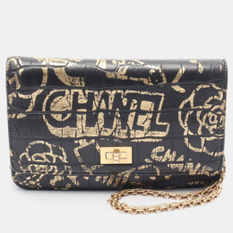 Chanel 2.55 Black Gold Leather Shoulder Bag 1202147