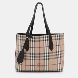 Burberry Beige/Black Haymarket Check PVC and Leather Lavenby Reversible Tote 1201274