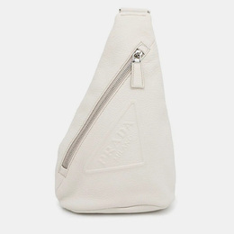 Prada Triangle Logo White Leather Crossbody Bag 1203093