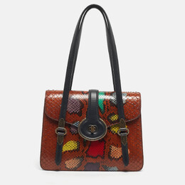 Bottega Veneta Bottega Venetta Brown Snakeskin and Leather Mezzaluna Bag 1202885