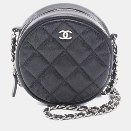 Chanel Black CC Quilted Caviar Round Clutch With Chain 1202743