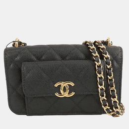 Chanel Black CC Quilted Caviar Pocket Twins Clutch with Chain 1202761