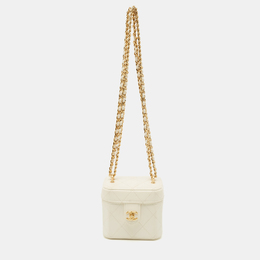 Chanel Off White Quilted Leather Vanity Clutch with Chain 1202548
