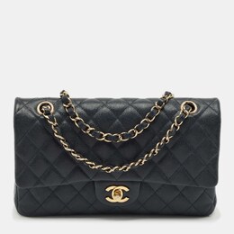 Chanel Navy Blue Quilted Caviar Leather Medium Classic Double Flap Bag 1202398