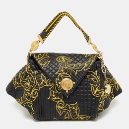 Versace Black/Yellow Mix Quilted Leather Embroidered Barocco Shoulder Bag 1202327