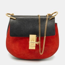 Chloe Black/Orange Leather and Suede Medium Drew Shoulder Bag 1202417