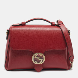 Gucci Red Leather Dollar Interlocking G Top Handle Bag 1202296