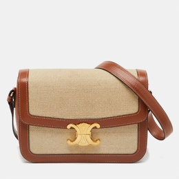 Celine Beige/Tan Canvas and Leather Triomphe Shoulder Bag 1202251