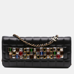 Chanel Black Paris Byzance Lambskin Jeweled Evening Clutch with Chain 1202086