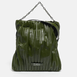 Karl Lagerfeld x Amber Valletta Green Pleated Faux Leather K/Kushion Fold Over Shoulder Bag 1201675