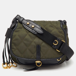 Prada Black/Green Leather and Nylon Corsaire Crossbody Bag 1201590