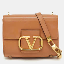 Valentino Tan Leather Stud Sign Flap Shoulder Bag 1201701
