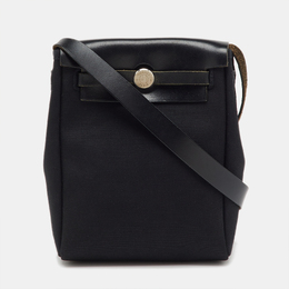 Hermes Black/Beige Toile and Vache Hunter Leather 2-in-1 Herbag TPM Bag 1201690