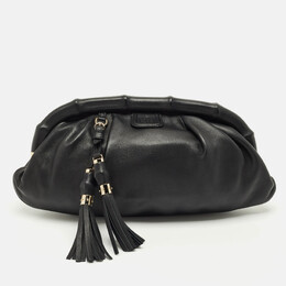 Gucci Black Leather Bamboo Frame Tassel Clutch 1201637