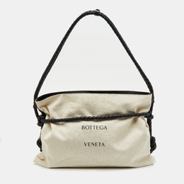 Bottega Veneta Beige/Black Canvas and Leather Quadronno Bag 1201652