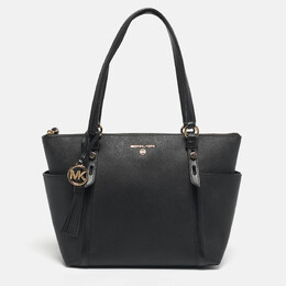 Michael Kors Black Leather Medium Sullivan Top Zip Tote 1201602