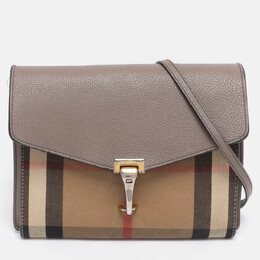 Burberry Taupe House Check Canvas and Leather Small Macken Crossbody Bag 1201463