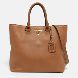 Prada Brown Vitello Phoenix Leather Shopper Tote 1201321
