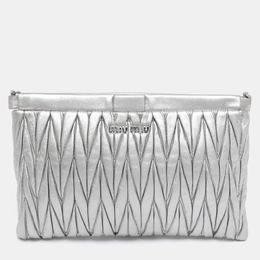 Miu Miu Metallic Silver Matelasse Leather Clutch 1201445