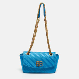 Balenciaga Blue Logo Jacquard Nylon BB Chain Round Shoulder Bag 1201542