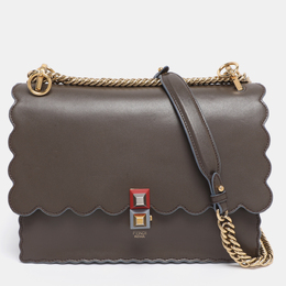 Fendi Etoupe Leather Medium Scalloped Kan I Shoulder Bag 1201515