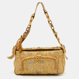 Dolce & Gabbana Gold Brocade Fabric and Leather Frame Pocket Shoulder Bag 1201533
