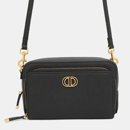 Christian Dior Karo Double Pouch Black Leather Shoulder Bag 1203089