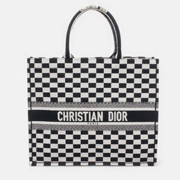 Christian Dior Black White Large Embroidered Canvas Checkered Book Tote 1203882