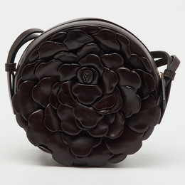 Valentino Dark Brown Leather Atelier 03 Rose Edition Round Shoulder Bag 1203702