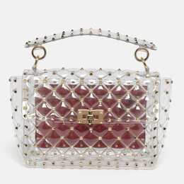 Valentino Transparent /Red PVC Medium Rockstud Spike Top Handle Bag 1203665