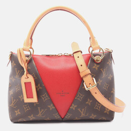Louis Vuitton V Tote Bb Shoulder Handbag Monogram Canvas Leather Red 1203619
