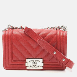 Chanel Boy Chanel Small Red Calfskin Chain Shoulder Bag 1203470