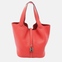Hermes Picotin Lock Rouge Pivoine T Clemence Leather Tote MM 1203497