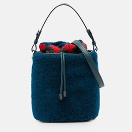 Loro Piana Blue Artemis Shearling And Knit Bucket Bag 1203412