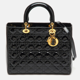 Christian Dior Black Cannage Patent Leather Large Lady Christian Dior Tote 1203179