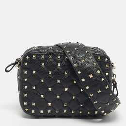 Valentino Black Quilted Leather Rockstud Spike Camera Crossbody Bag 1202912