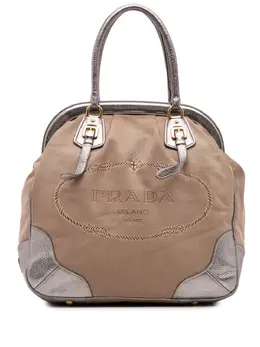 Prada 2013-2025 Leather Trimmed Canvas Canapa Logo Frame tote bag 31857395