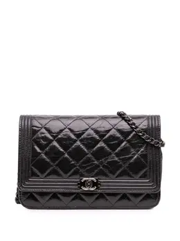 Chanel 2014 Quilted Shiny Aged Calfskin Boy Wallet On Chain crossbody bag 31858720