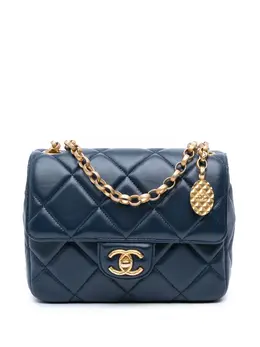 Chanel 2021-2025 Mini Square Quilted Lambskin Bijoux Logo Chain Flap crossbody bag 31858650